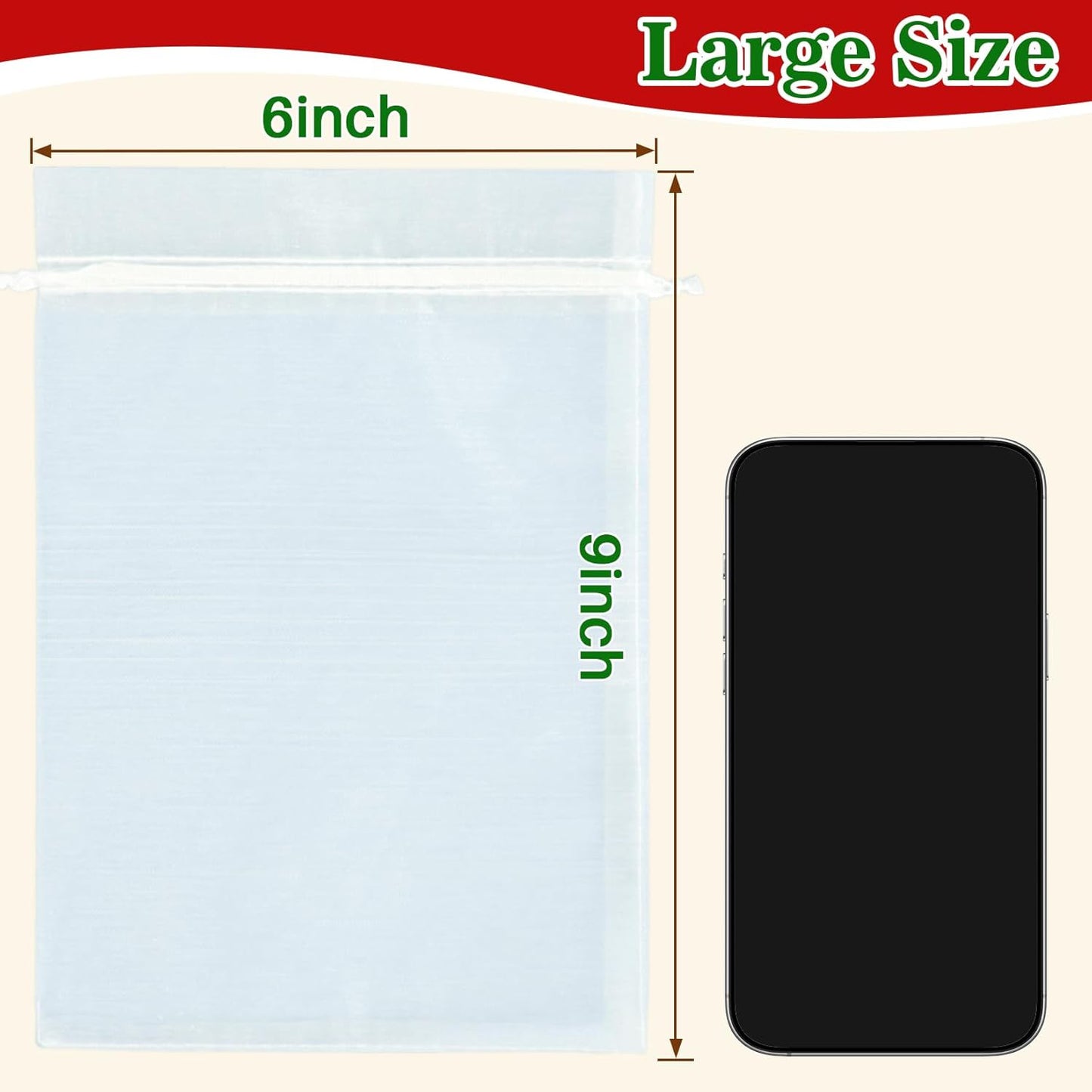 Sukh 100pcs Organza Bags 5''x7'' - White Sheer Mesh Drawstring Bags for Jewelry, Soap, Fruits, Candy, Small Gift Bags for Weddings, Valentine's Day, Mother's Day, Halloween, Thanksgiving, Christmas