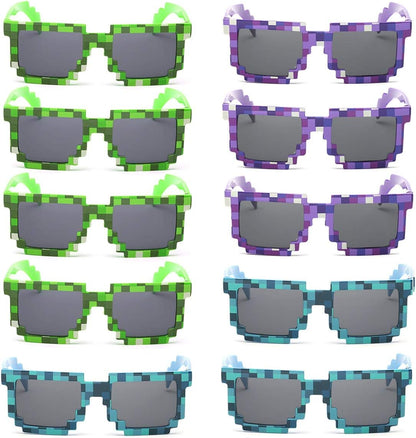 kilofly 10pc 8-Bit Pixel UV Protect Gamer Sunglasses Adult Kids Party Favors