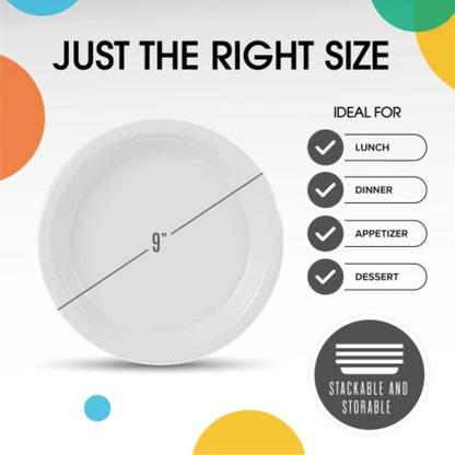 Party Solids Black Plastic Plates For Party 10" Black Disposable Plates For Party Supplies 100 Pcs Plastic Dinnerware Sets Heavy Duty 350 GSM Disposable Dinnerware Set