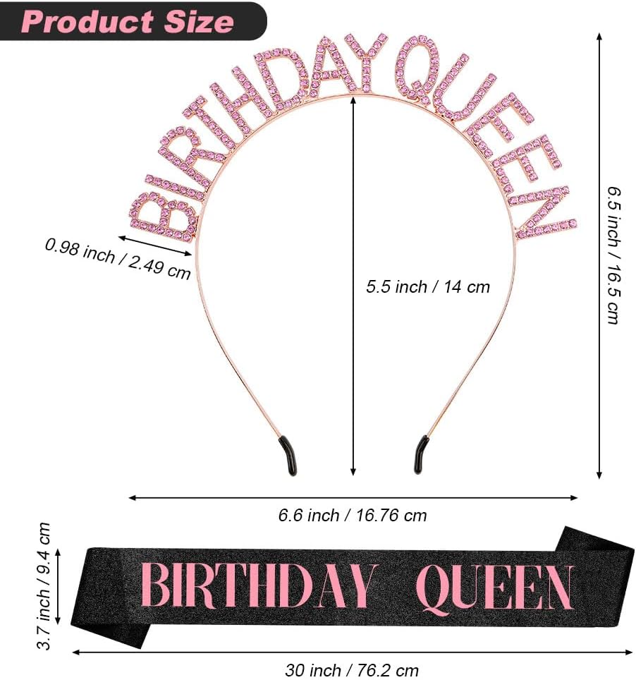 Birthday Sash & Crown for Women - Tiara Headband, Girls' Decorations Accessories