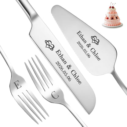 Custom Wedding Cake Cutting Set, Engraved Knife & Server with Names, Ideal Wedding Gift for Couples Bridal Showers Anniversaries (Silver)