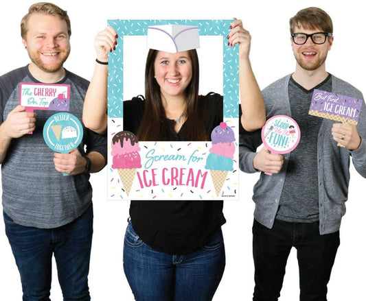Big Dot of Happiness Scoop Up The Fun - Ice Cream - Sprinkles Party Selfie Photo Booth Picture Frame and Props - Printed on Sturdy Material