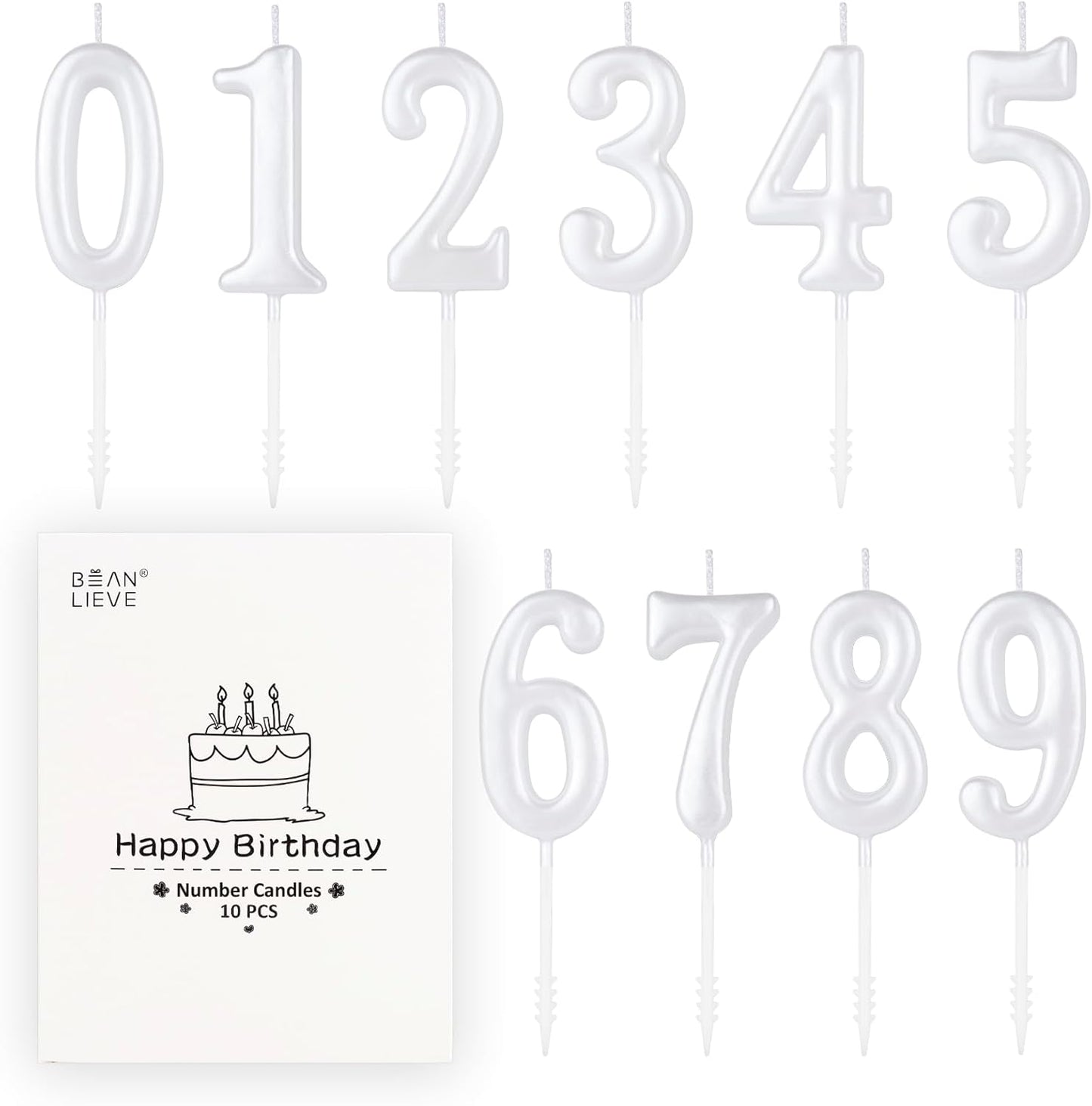 Beanlieve 10-Pieces Numeral Birthday Candles - Cake Numeral Candles Number 0-9 Glitter Cake Topper Decoration for Birthday,Wedding Anniversary,Party Celebration (Colourful)