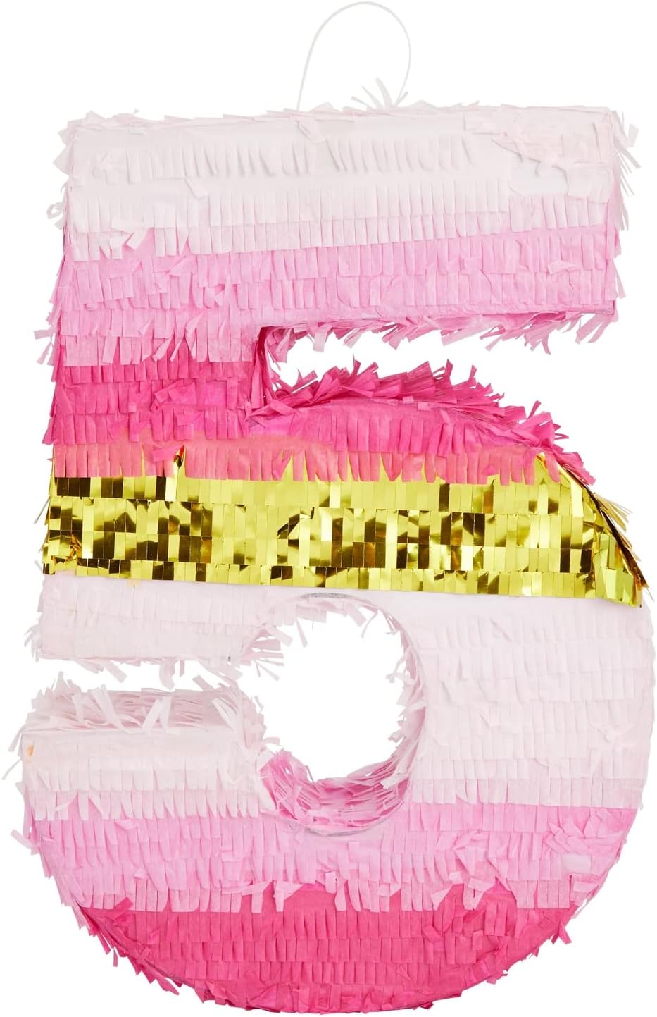 Number 5 Pinata, Pink and Gold Foil for Girls 5th Birthday Party Decorations (Small, 16.5 x 11.6 x 3 In)