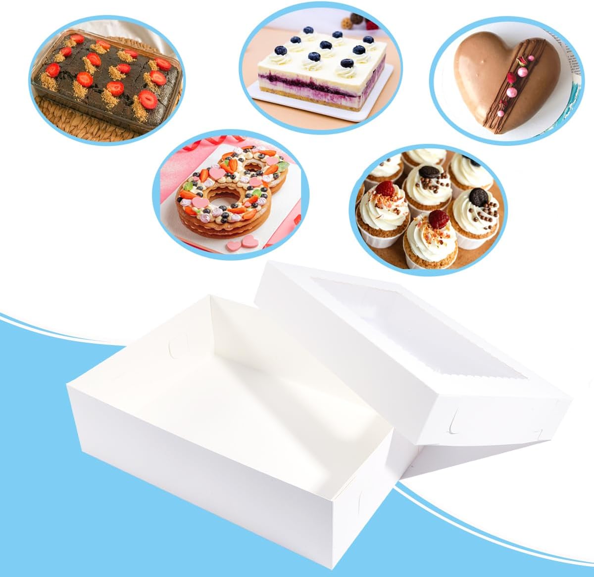 JJO 14x10x4 Inches 10 Pack Cake Boxes with Cake Board,White Bakery Boxes for Quarter Sheet Cakes,Donuts,Cupcakes, Brownie&Pie
