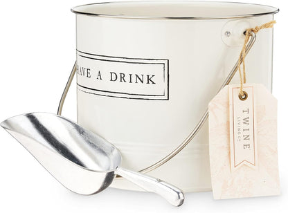 Twine Farmhouse Ice Bucket with Scoop - Beverage Tub Wrapped with Rope for Parties - Galvanized Metal Bucket Cooler & Drink Tub Holds 1 Gallon