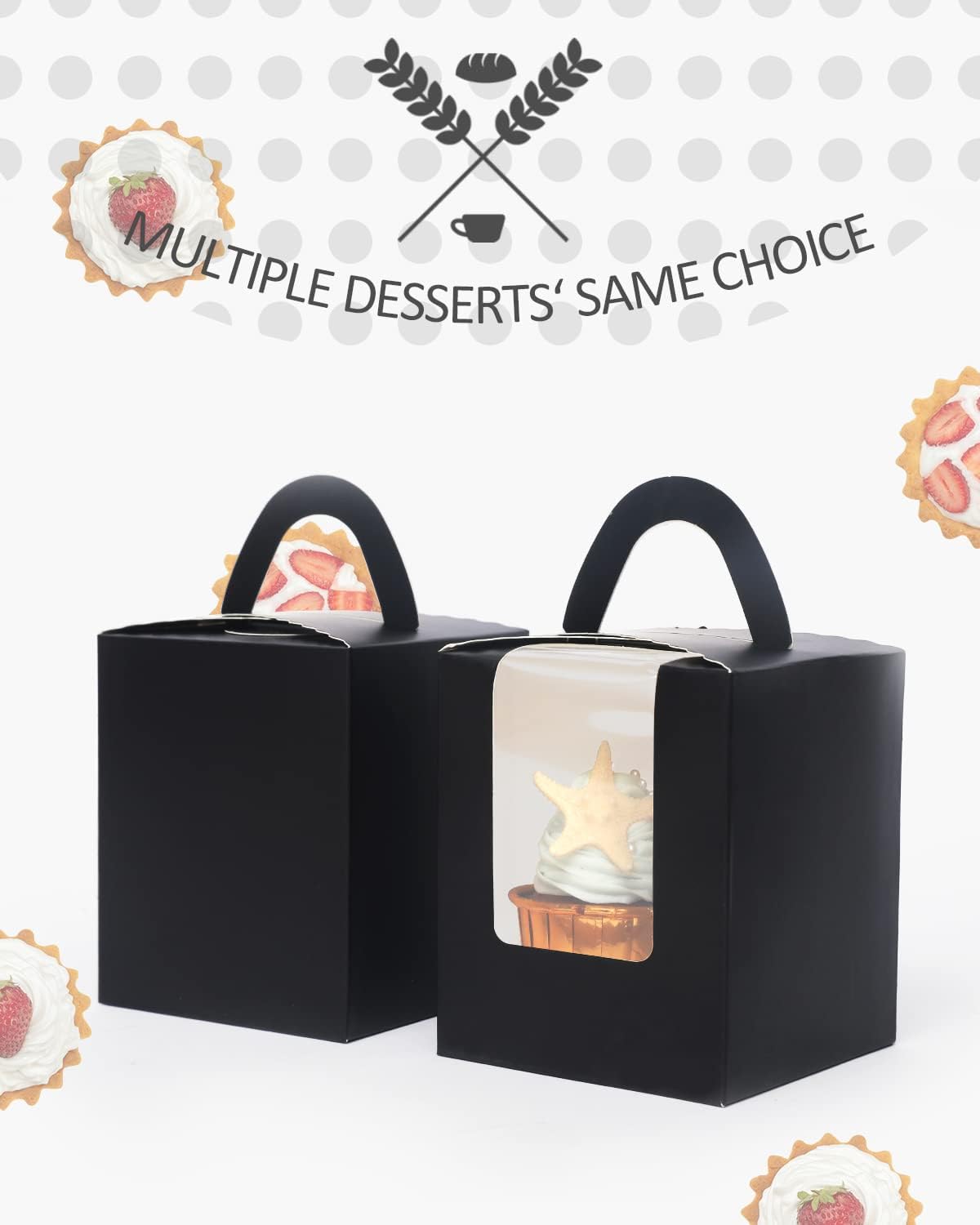 qiqee 60pcs Cupcake Boxes Individual Disposable White Single Box with Window 3.6 * 3.6 * 4.3inch Cupcake Containers/Holders