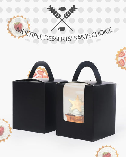 qiqee 60pcs Cupcake Boxes Individual Disposable White Single Box with Window 3.6 * 3.6 * 4.3inch Cupcake Containers/Holders