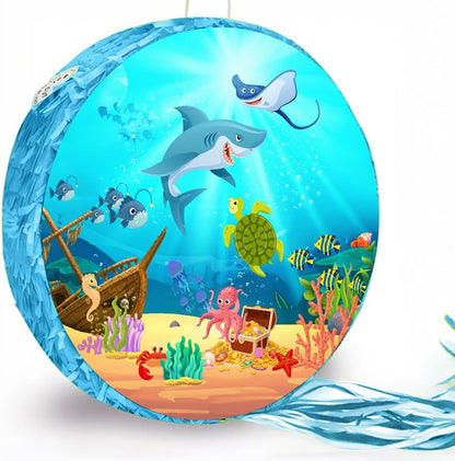 Sea Animal Piñatas 14.2 inch Foldable Under the Ocean Sea Animals Mexican Piñatas Fish Shark Manta Ray Turtle Octopus Jellyfish Crab Sea Horses Starfish Themed Birthday Summer Beach Party Decoration