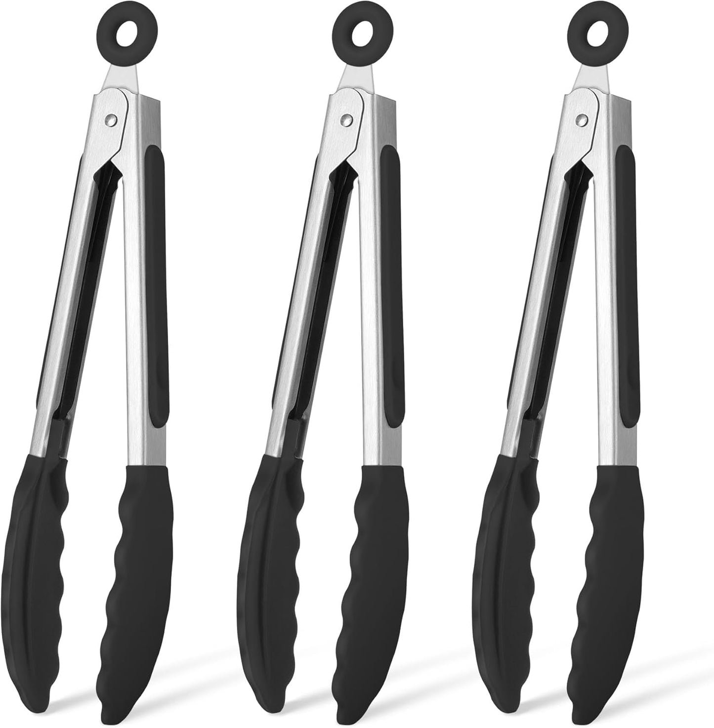 Hotec Mini Silicone Kitchen Tongs for Cooking - 7-Inch Small Serving Tongs with Silicone Tips, Set of 3 (Blue)