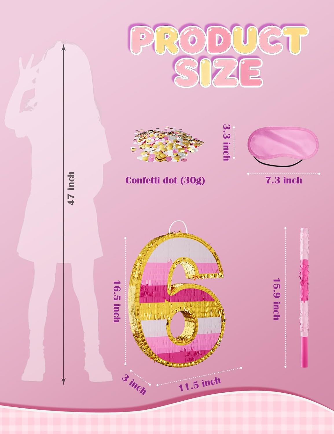 Number 5 Piñata with Stick, Blindfold & Confetti-Pink Piñata for Birthday Parties, Complete Party Game Set for Kids Girls-Gradient Pink Birthday Decor with Fillable Design(Small, 16.5 x 11.5 x 3 In)