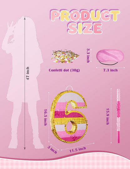 Number 5 Piñata with Stick, Blindfold & Confetti-Pink Piñata for Birthday Parties, Complete Party Game Set for Kids Girls-Gradient Pink Birthday Decor with Fillable Design(Small, 16.5 x 11.5 x 3 In)