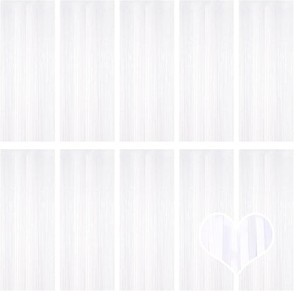 10 Pack Silver Backdrop Curtain 3.2ft x 8.2ft Metallic Tinsel Foil Fringe Curtains Photo Booth Background for Birthday Party Decoration Baby Shower Engagement Wedding Christmas Decoration (Silver)