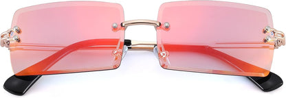 Rectangle Sunglasses for Men/Women Small Rimless Square Shade Eyewear