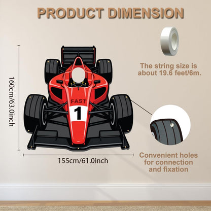 WADORN Race Car Photo Prop Selfie Frame Banner, 5x5.2 Ft Large Racing Theme Party Decorations Backdrop Red Fast 1 Car Photography Background Hanging Supplies for Men Home Racing Birthday Party