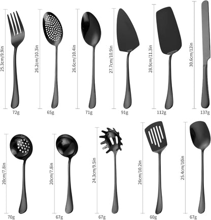 Stainless Steel Serving Utensil Set 10-Piece Buffet Flatware Catering Silverware with Bread Tong,Cake Spatula,Serving Ladles,Salad Fork,Cheese Knife,Large Spoon for Parties Buffet