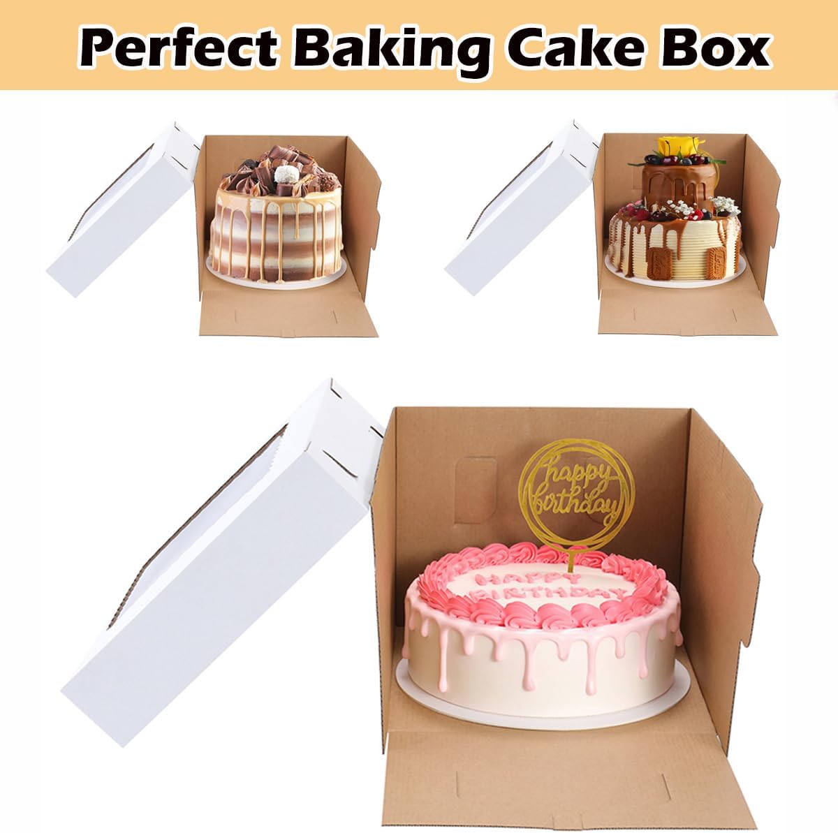 Tall Cake Boxes for Tier Cakes,12x12x8 Inch [12Pack ] Thick Sturdy Bakery Box with Window,White Cake Carrier, Disposable Cake Containers,Birthday Cake Boxes