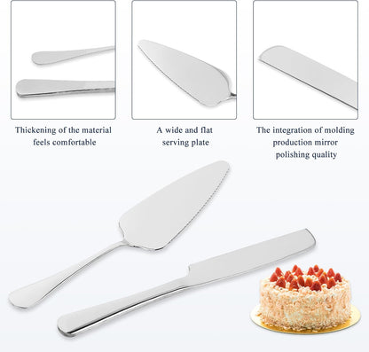 Cake Cutting Set for Wedding, Stainless Steel Cake Knife and Server with Anti-Rust 410 Grade, 2pcs Set for Cake, Pie, Pizza, Silver