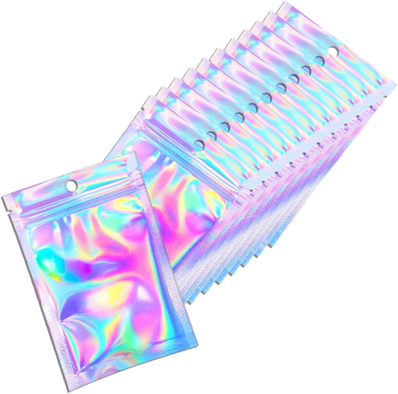 Trunple Smell Proof Bags & Resealable Foil Pouch Mylar Sample Bag Great for Party Favor Food Storage (Holographic Color) (50pcs-6x9 inch)