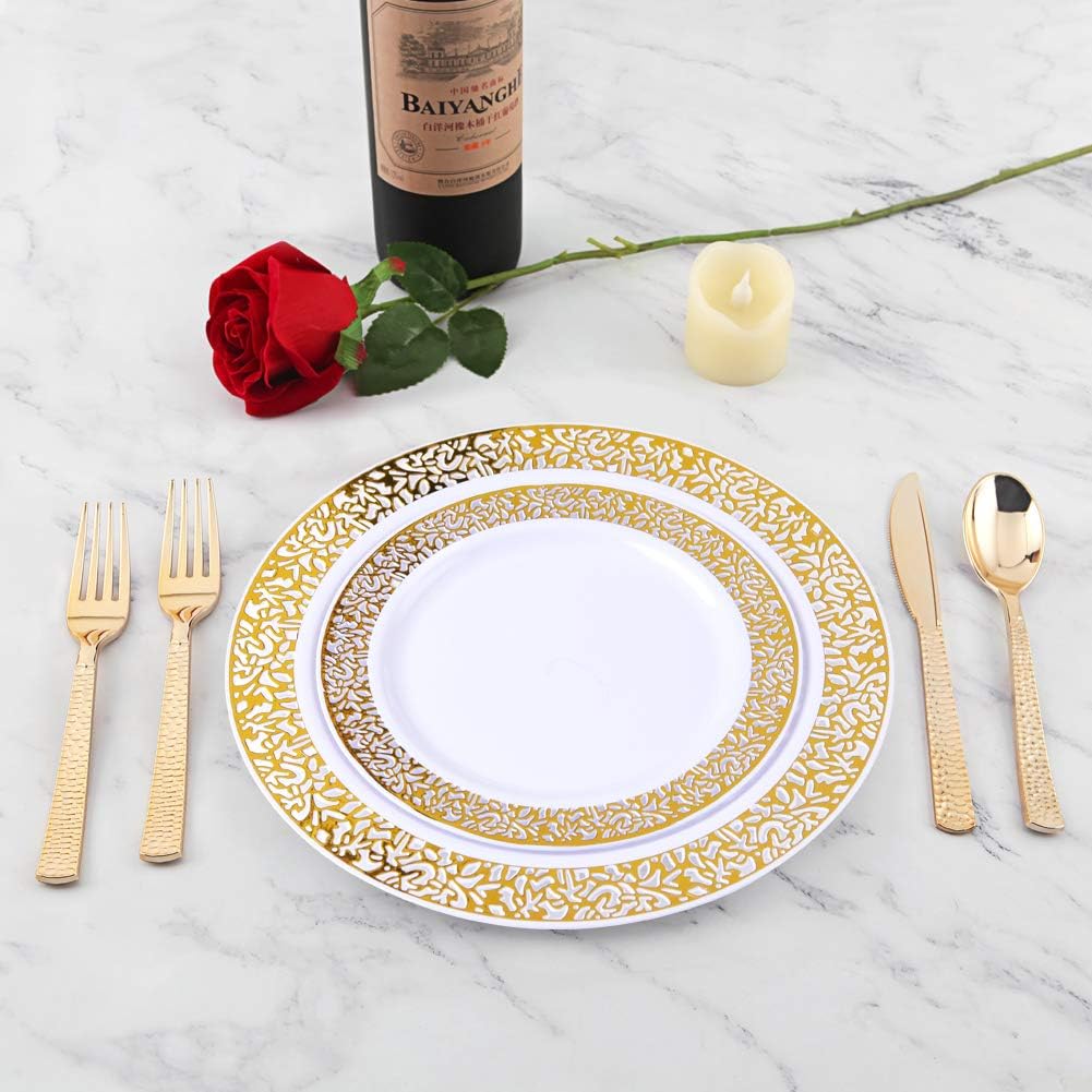 Supernal 360pcs Silver Plastic Cutlery,Elegant Plastic Silverware,Silver Hammed Silverware,Disposable Flatware,Include 120 Forks,120 Knvies,120 Spoons,Perfect for Birthday,Party,Wedding