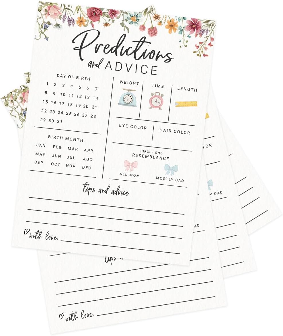 Printed Party Baby Shower Games for Girl – 4 Games and Activities for 30 Guests, Includes Bingo, Price is Right, Mommy or Daddy Trivia, and Storybook Title Guessing, Wildflower Baby in Bloom Design