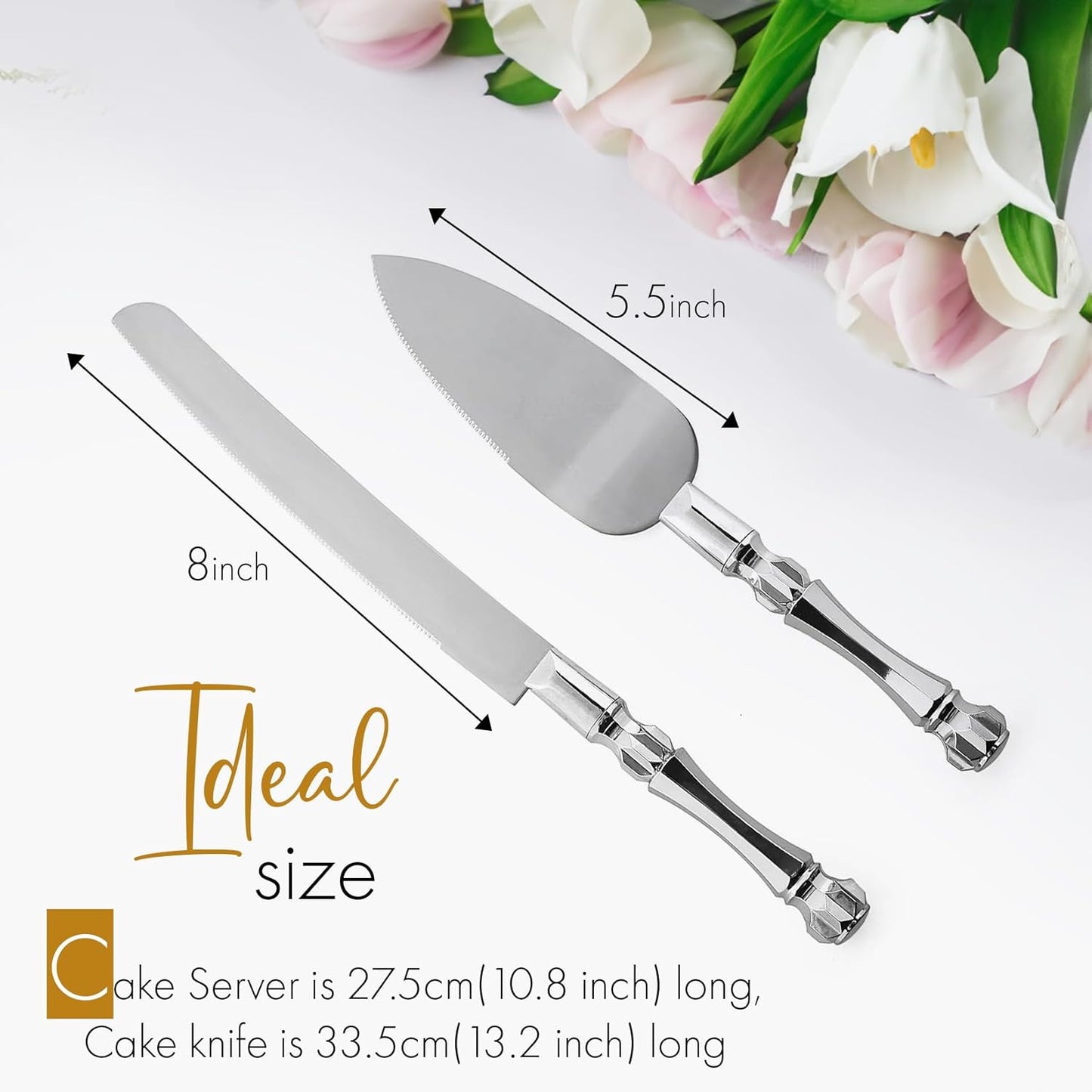 Homi styles Wedding Cake knife and Server Set | Elegant Rose Gold Color Premium 420 Stainless Steel plated Blades | Cake & Pie Serving Set for Wedding Cake, Birthdays, Anniversaries, Parties