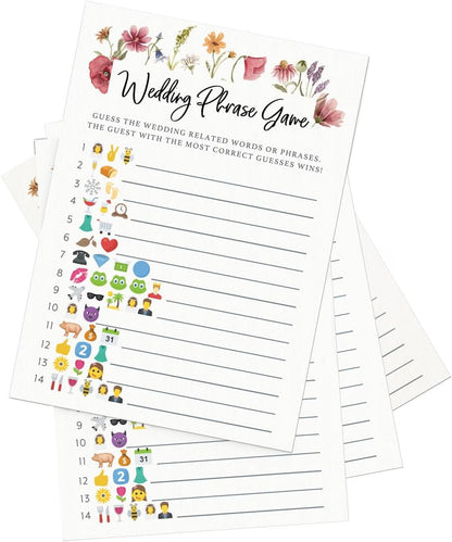 Printed Party Bridal Shower Game Set – 4 Fun Games and Activities for 30 Guests, Includes Bingo, He Said She Said, Bride & Groom Trivia, and Wedding Phrase Guessing Game, Love In Bloom Wildflower Design