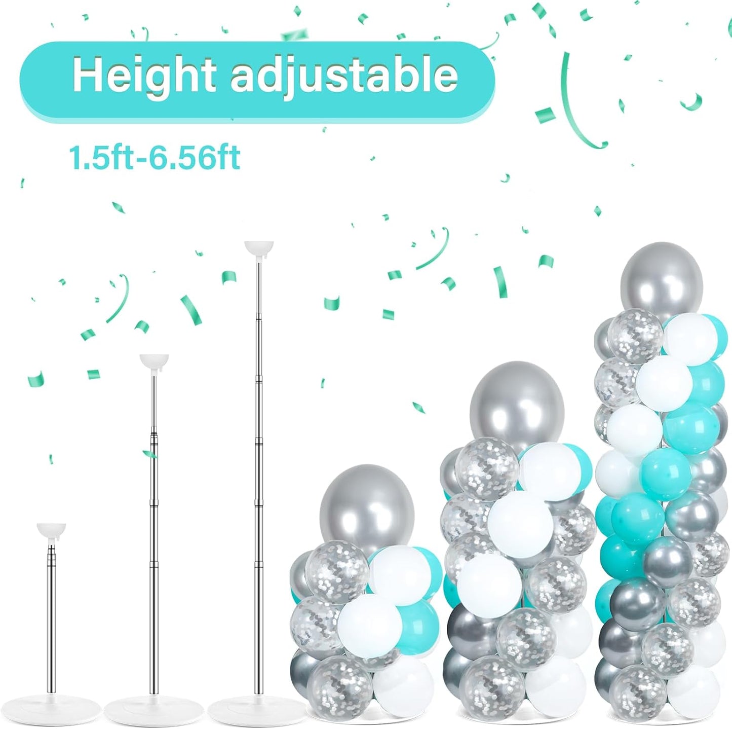 2 Set Black and Gold Balloons Column Stand Kit with 100 Balloons Adjustable Balloon Stand with Bases for Floor Black Gold Confetti Balloon Column Kit for Bridal Shower Valentine Birthday Party Decor
