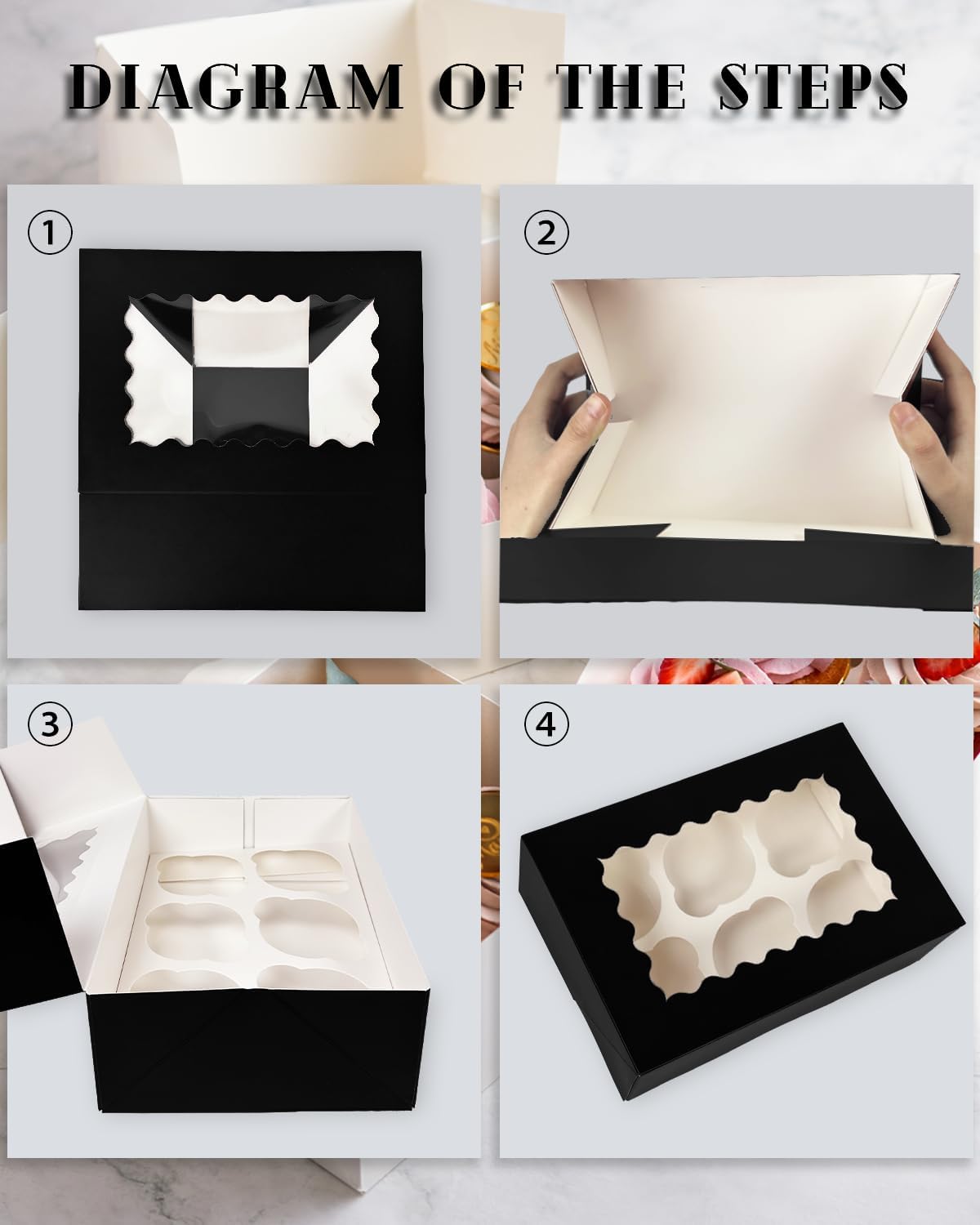 Bakepacker Auto-pop up 6 Cupcake Boxes with Window 20 Count Pink Box 9.4 x 6.1 x 3 inch Cupcake Carrier