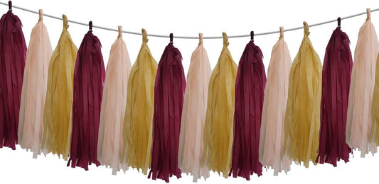 Shiny Tassel Garland Tissue Paper Tassel Banner,Table Decor,Tassels Party Decorations Supplies for Wedding,Birthday,Bridal/Baby Shower,DIY Kits,Pack of 20 - (Green/Beige/Gold/Khaki)