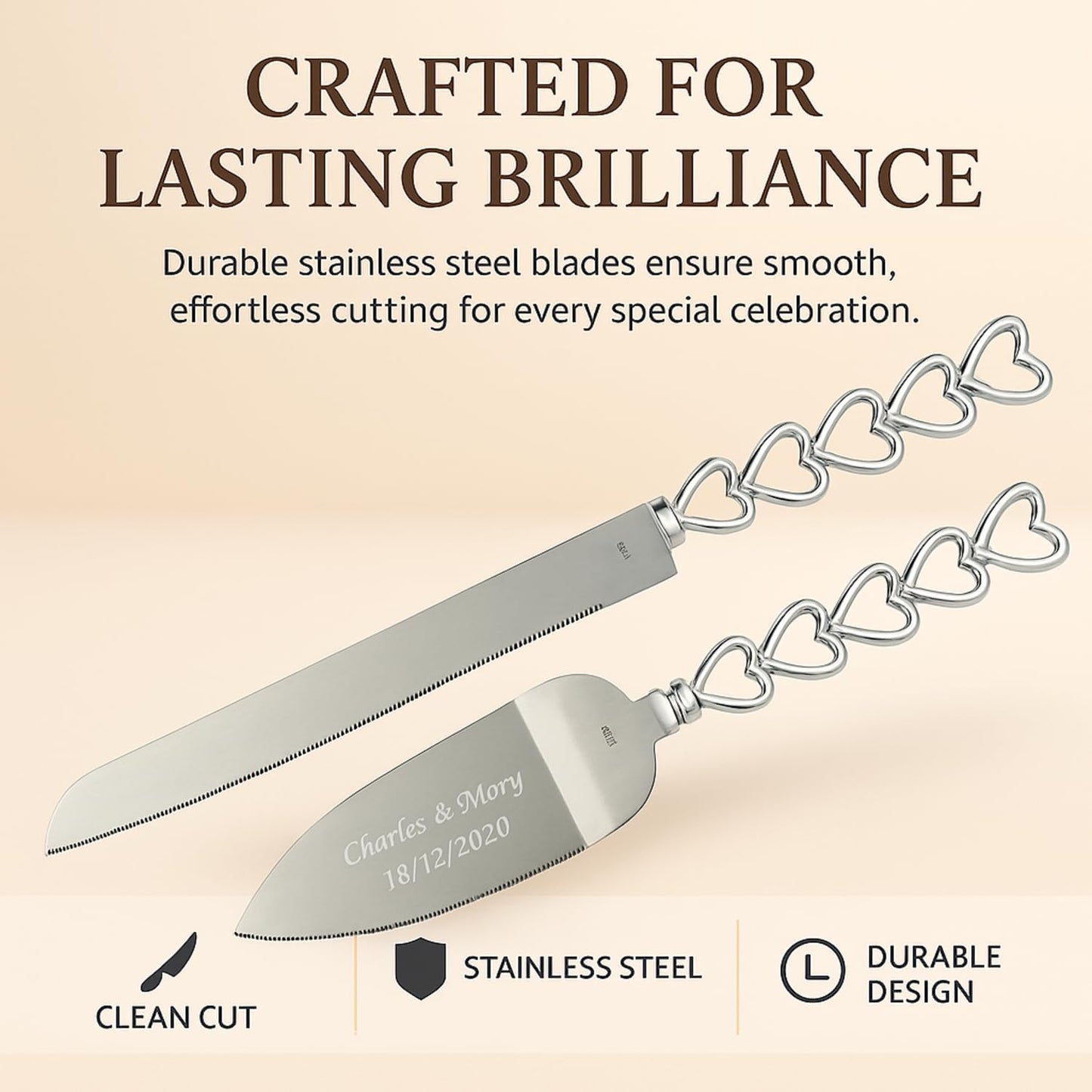 GIFTS INFINITY Personalized Wedding Cake Knife and Server Set with Engraving – Cake Cutting Utensil Set, Keepsake Gift for Wedding, Anniversary, Reception, Birthday & Other Occasions (CH-101WB)