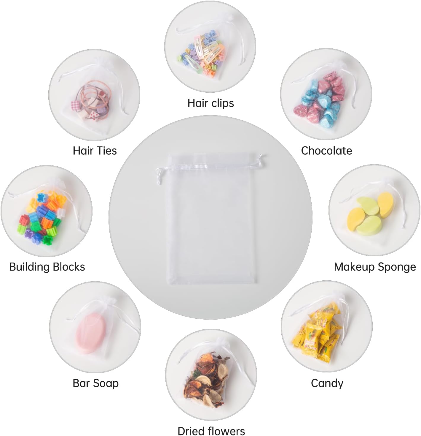 100PCS White Organza Bags, 4x6 Inch Small Mesh Bags Drawstring, Jewelry Gift Bags for Easter, Party, Festival, Bathroom Soaps, Makeup