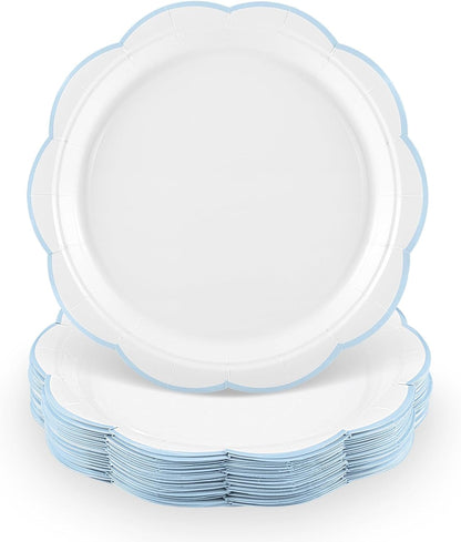 NatNarr 30 Pcs Sage Green Paper Plates, 7 Inch Scalloped Paper Plates Small Dessert Cake Plate Cute Party Plate Disposable Sage Greens Party Supplies for Wedding, Baby Bridal Shower, Birthday