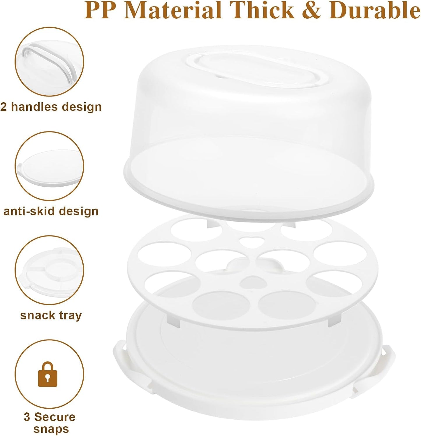Cake Carrier with Lid and Handle, BPA-Free Cake Containers Cake Stand for 10 inch Cake with 2 Handles Cupcake Carrier - Plastic Cover Two Sided Base for Transport Pie Nuts Fruit Perfect Gifts