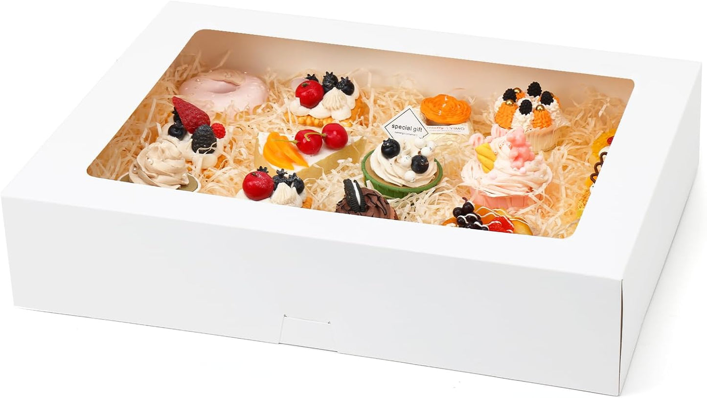 Moretoes 10pcs 19x14x4in Half Sheet Cake Boxes with Window, White Cookie Boxes, for Pastry Baking Cake Donuts Cupcake Pie Packaging