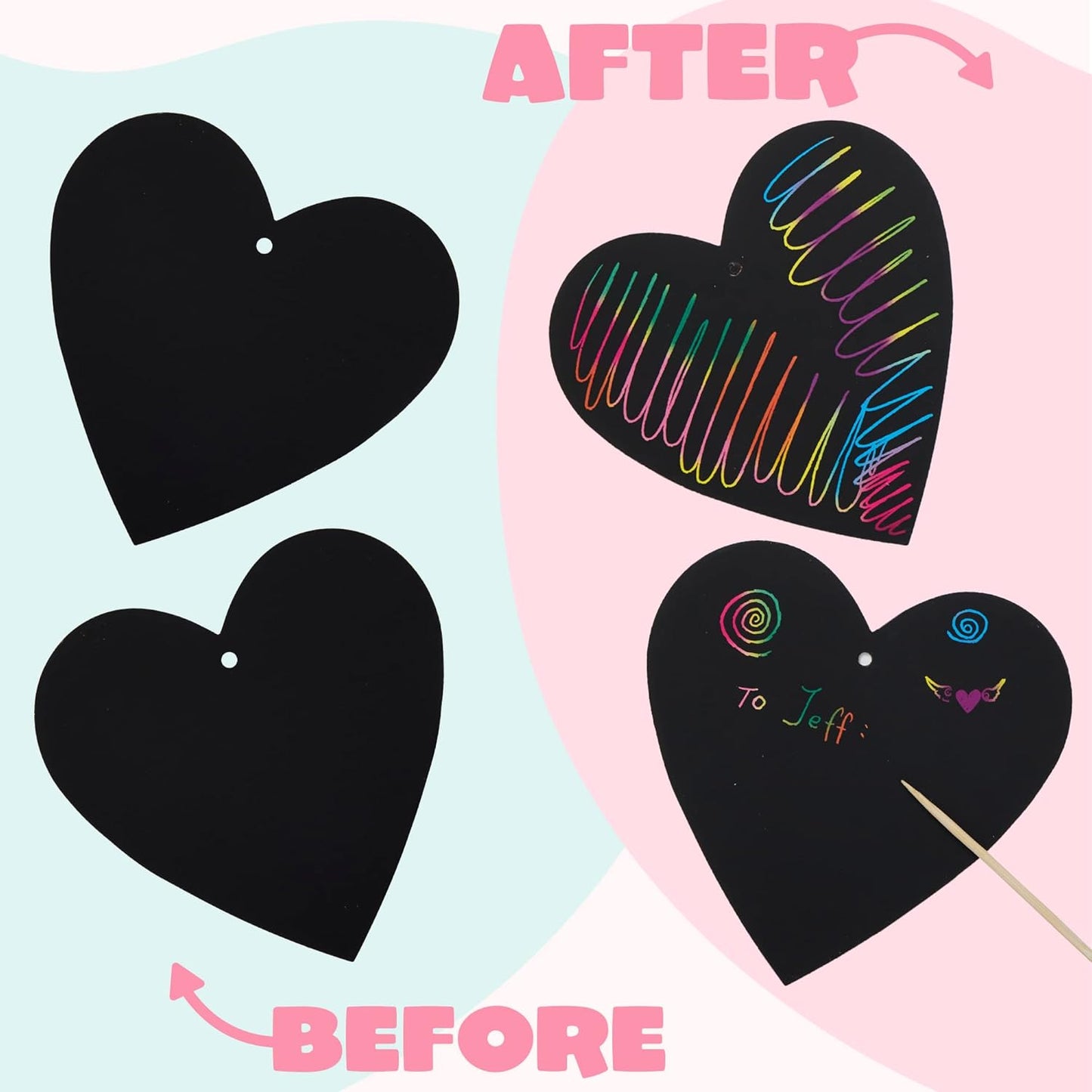 JOYIN 60 Packs Valentines Day Gifts Cards with Scratch Heart for Kids Magic Color Scratch Paper Heart Rainbow Cards for Valentine Crafts and Art Classroom Exchange, Party Favors