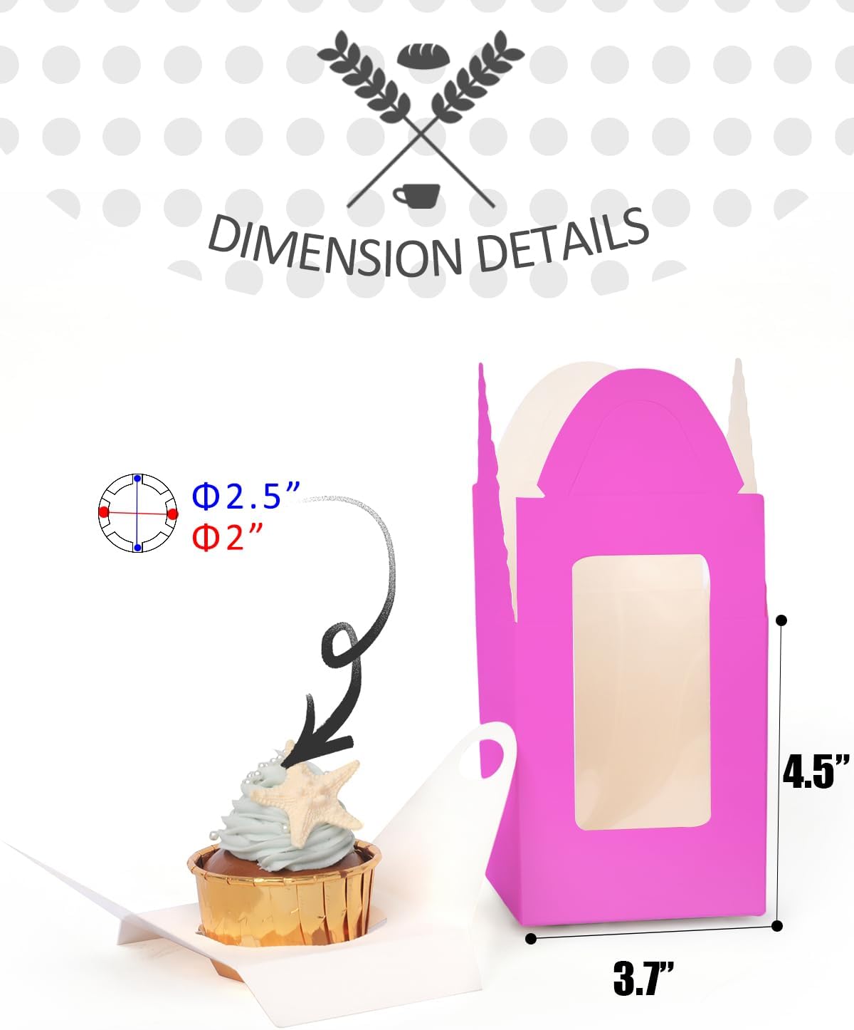 qiqee 60pcs Cupcake Boxes Individual Disposable White Single Box with Window 3.6 * 3.6 * 4.3inch Cupcake Containers/Holders