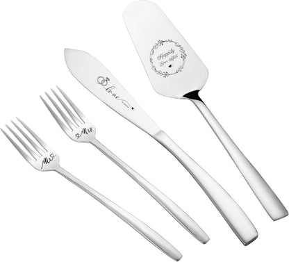 Cake Cutting Set For Wedding, Wedding Cake Knife And Server Set, Mr And Mrs Forks And Cake Cutter Set For Wedding, Bridal Shower Gifts, Engagement Gifts For Couples (Silver)