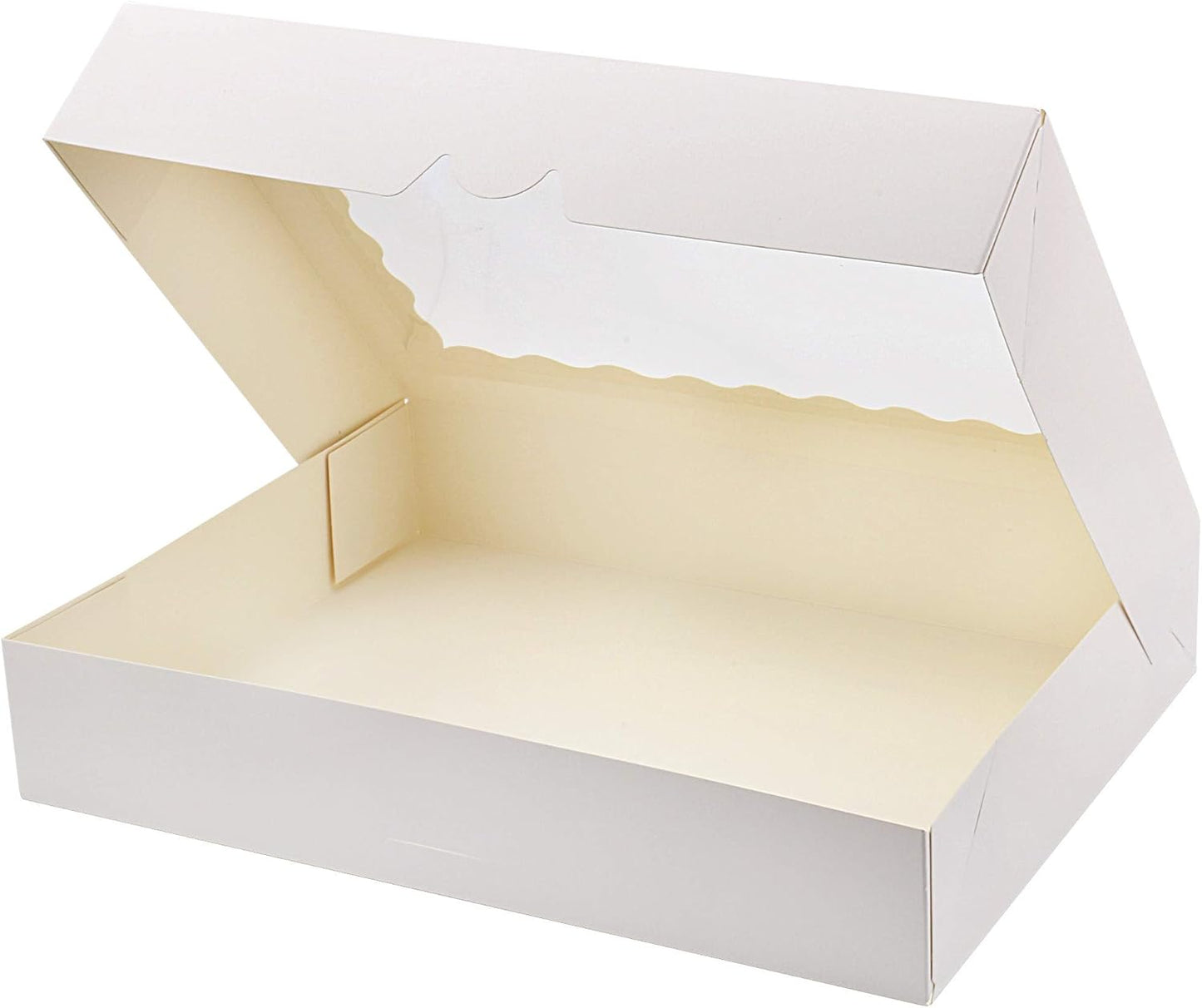Tcoivs 20-Pack Bakery Boxes 14" x 10" x 2.5", Cookie Boxes, Auto-Popup Treat Boxes with Window for Donuts, Pies, Cakes, Muffins, and Pastries (White)