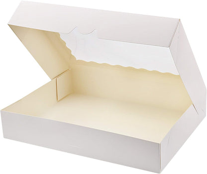 Tcoivs 20-Pack Bakery Boxes 14" x 10" x 2.5", Cookie Boxes, Auto-Popup Treat Boxes with Window for Donuts, Pies, Cakes, Muffins, and Pastries (White)