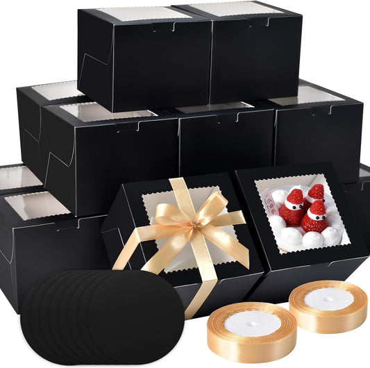 KPOSIYA 40pcs 8x8x5 inches Cake Boxes with Cake Boards（20 Boxes & 20 Boards）, White 8 inch Cake Boxes with Window,Cajas Pasteles Square Cardboard Cake Containers for Christmas Thanksgiving