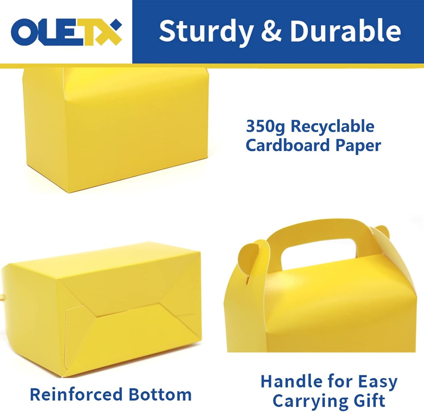 30-Pack Yellow Party Favor Treat Boxes, Goodie Candy Box, Gable Paper Gift Boxes with Handles Perfect for Construction and Chic Yellow Submarine Party Decoration Supplies