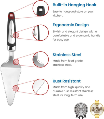 Pie Server Spatula and Cake Cutter Slicer, Stainless Steel Set - Kitchen Essentials for Cutting & Serving Desserts, Brownies, Lasagna (Black, 10 inches)