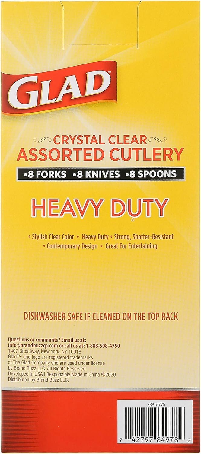 Glad Clear Disposable Cutlery Set with Heavy Duty Plastic Forks, Knives, and Spoons, Reusable Dishwasher Safe Plastic Utensils for Parties and Everyday Use, 240 Count