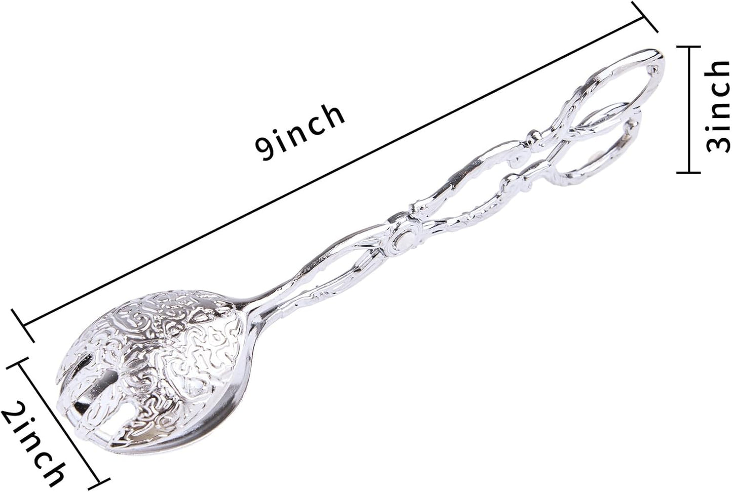 2 Pack Silver Serving Tongs, 8.5 Inch Vintage Metal Salad Buffet Tongs Scissor Food Tongs for Bread, Fruits, Home Kitchen Carting Tea Party