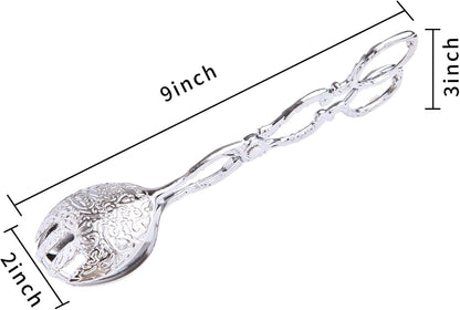 2 Pack Silver Serving Tongs, 8.5 Inch Vintage Metal Salad Buffet Tongs Scissor Food Tongs for Bread, Fruits, Home Kitchen Carting Tea Party