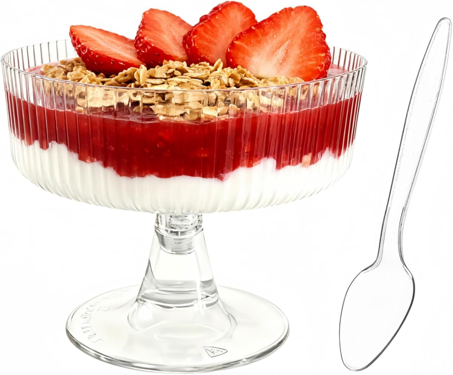 40 Pack 6.8 oz Dessert Cups with Spoons, Clear Ribbed Ice Cream Bowl with Retro Stripes, Mini Dessert Shooter for Pudding Fruit, Elegant Parfait/Sundae Bowls for Party & Home Use