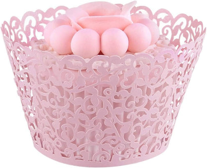 50 Pcs White Pearl Lace Laser Cut Filigree Wedding Cupcake Wrapper Baking Cake Cups Wraps Cupcake Muffin Case Trays for Special Occasions