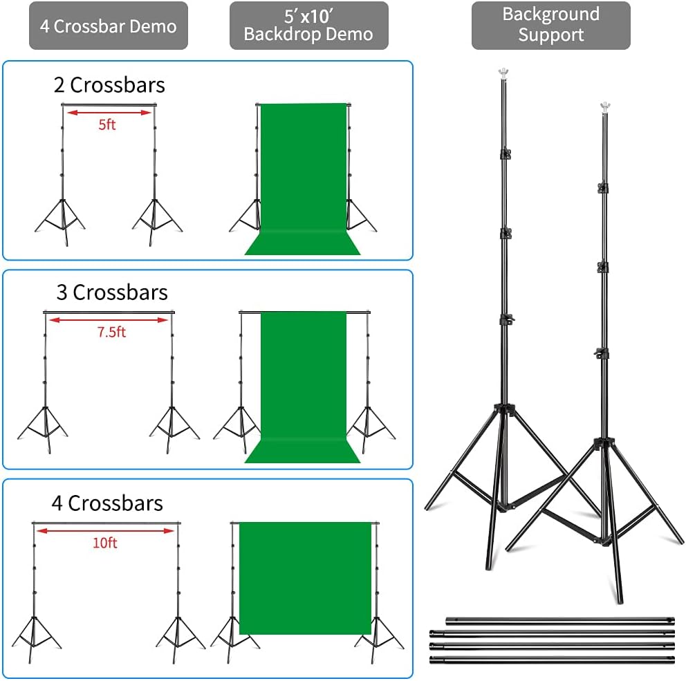 ShowMaven Backdrop Stand, 6.4ft x 10ft Adjustable Photo Background Stand with Carry Bag for Photography Photo Video Studio, Baby Shower, Birthday Party (6.4ftx10ft)