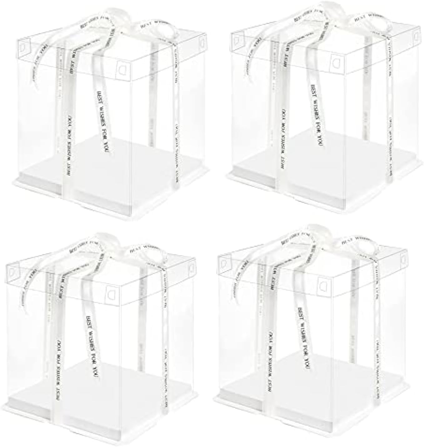 10 Inch Clear Cake Box,2 Pcs 10" X 10" X 9" Transparent Cake Box with Ribbon for 8" Cakes-Clear Tall Cake Boxs- Gift Boxes with Lid for Wedding Party and Gift Display (White-2 Set)